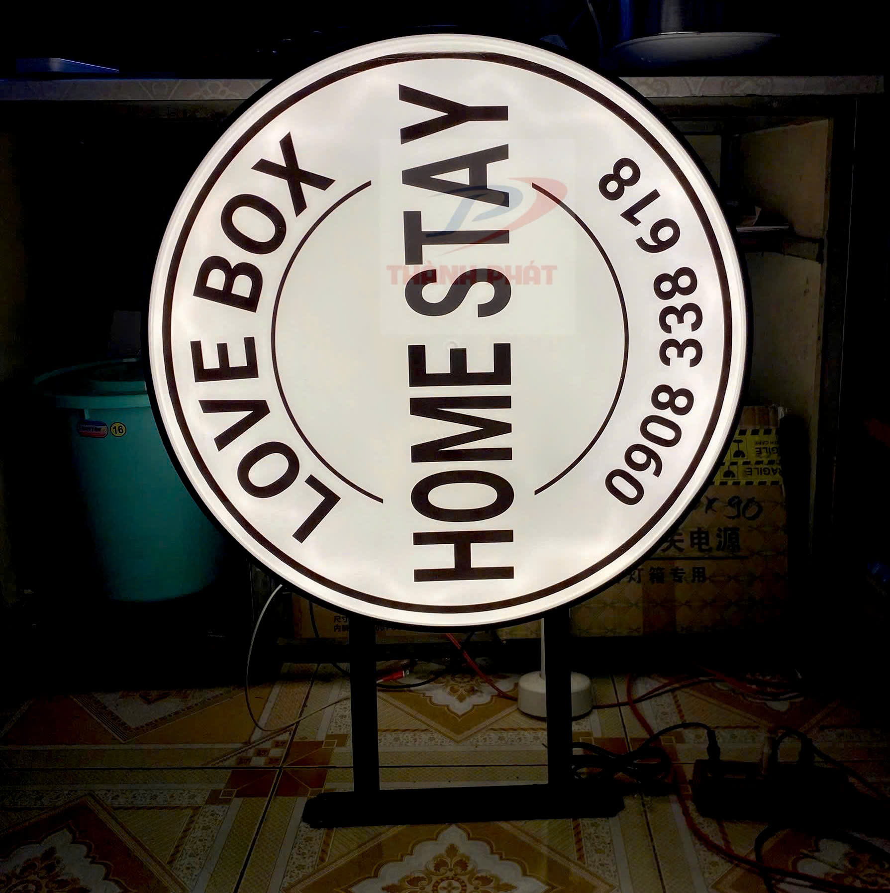 Hộp đèn mica hút nổi tròn 50 cm led vàng nắng in nội dung 2 mặt sắc nét mica Nhật